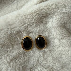 Butler | Vintage Black & Gold Oval Clip-On Earrings